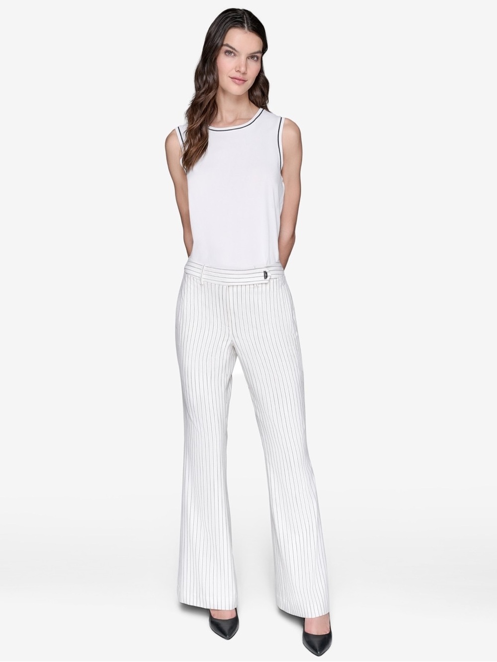 Karl Lagerfeld White Wide-Leg Pinstripe Trousers - Picture 4 of 6